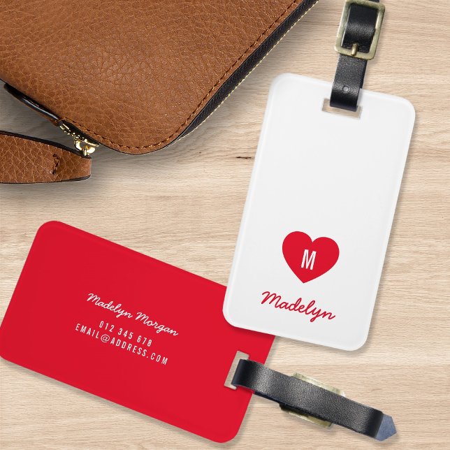 Anpassningsbar Färg Monogram Heart Modern Script Bagagebricka (Skapare uppladdad)