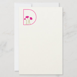 Anpassningsbar Färg Monogram Raspberry Gerbera Dai Brevpapper