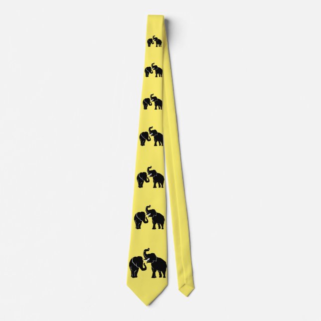 Anpassningsbar Färg Neck Tie Elephant Couple - Gul Slips (Framsida)