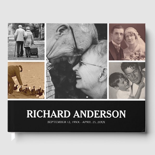 Anpassningsbar Färg Photo Collage | Funeral Guest  Gästböcker (Framsida)