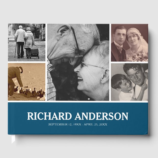 Anpassningsbar Färg Photo Collage | Funeral Guest  Gästböcker (Framsida)