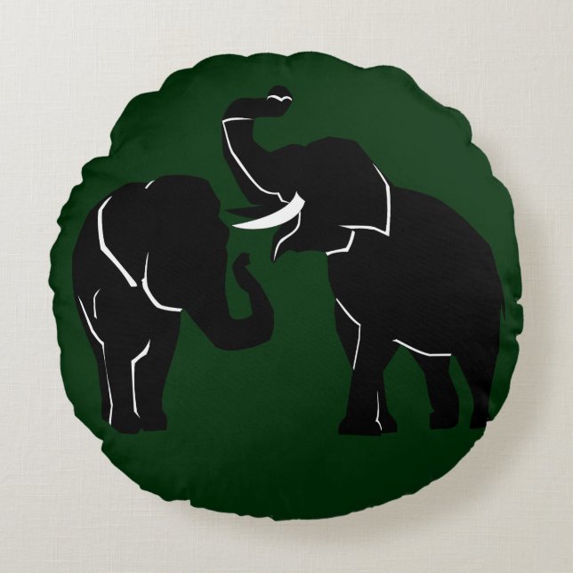 Anpassningsbar Färg Round Pillow Elephants par Rund Kudde (Framsidan)