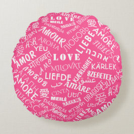 Anpassningsbar Färg Round PillowLove Text MultiLan Rund Kudde
