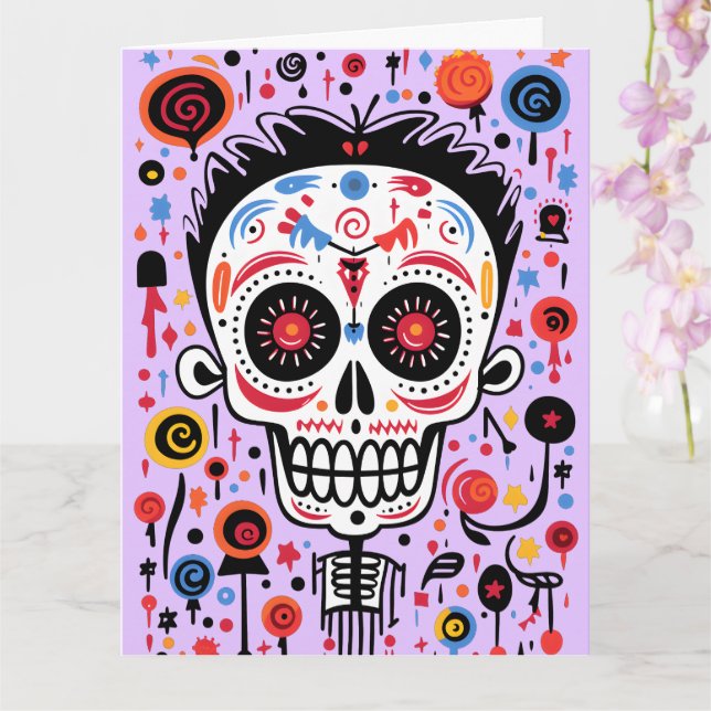 Anpassningsbar färg & text 💀 roligt Día de Muerto Kort (Orkide)