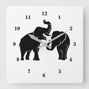 Anpassningsbar Färg Wall Clock - lite elefantfami Fyrkantig Klocka