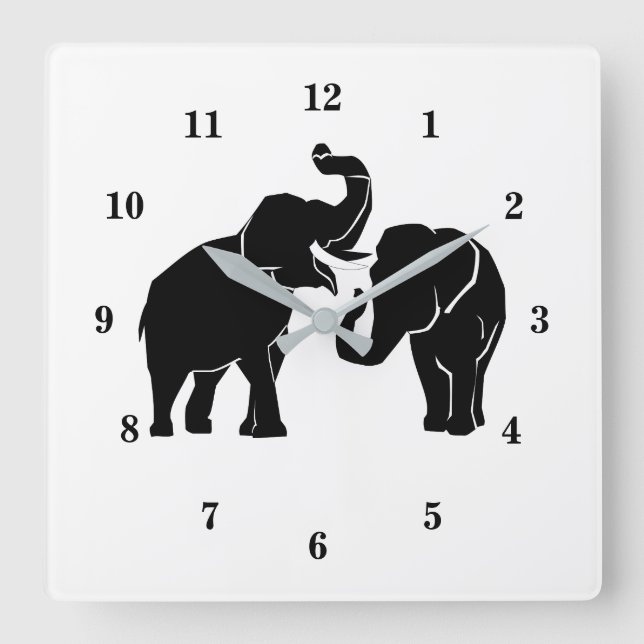 Anpassningsbar Färg Wall Clock - lite elefantfamil Fyrkantig Klocka (Framsida)