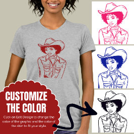 Anpassningsbar Färg Western Cowgirl Line Teckning  T Shirt