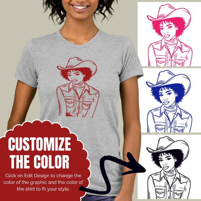 Anpassningsbar Färg Western Cowgirl Line Teckning  T Shirt (Custom Color Western Cowgirl Line Drawing Style T-Shirt)