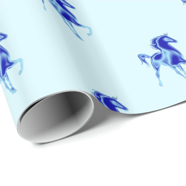 Anpassningsbar Färg Wrapping Papper Blue Horse Presentpapper (Rullad Hörn)