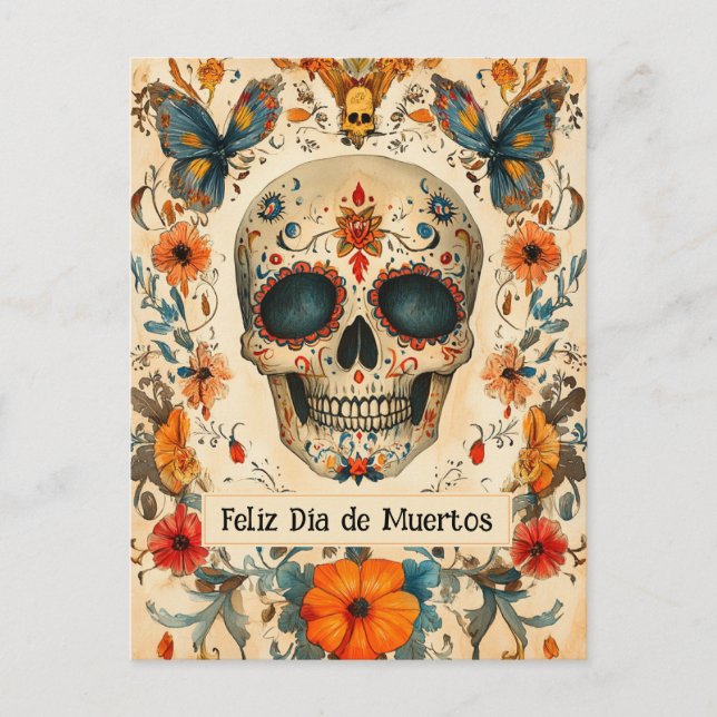 Anpassningsbar 💀 färgämne Día de Muertos Vykort (Framsida)