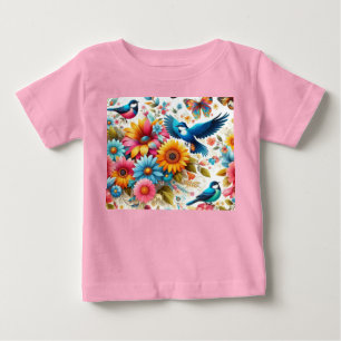 Anpassningsbar Färgämnen Fågelblommor Rosa T Shirt