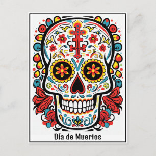 Anpassningsbar 💀 färgdoodle Día de Muertos Vykort