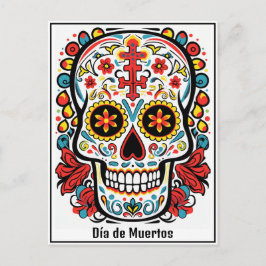 Anpassningsbar 💀 färgdoodle Día de Muertos Vykort