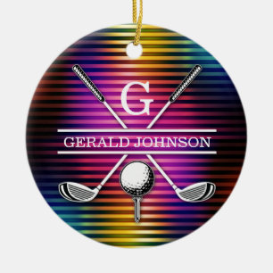Anpassningsbar Färgfull Golf Monogram-design Julgransprydnad Keramik