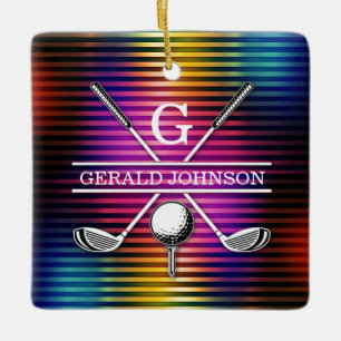 Anpassningsbar Färgfull Golf Monogram-design Julgransprydnad Keramik