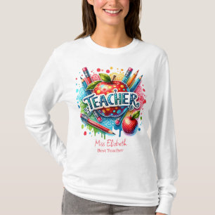 Anpassningsbar Färgfull pennläraruppskattning T Shirt