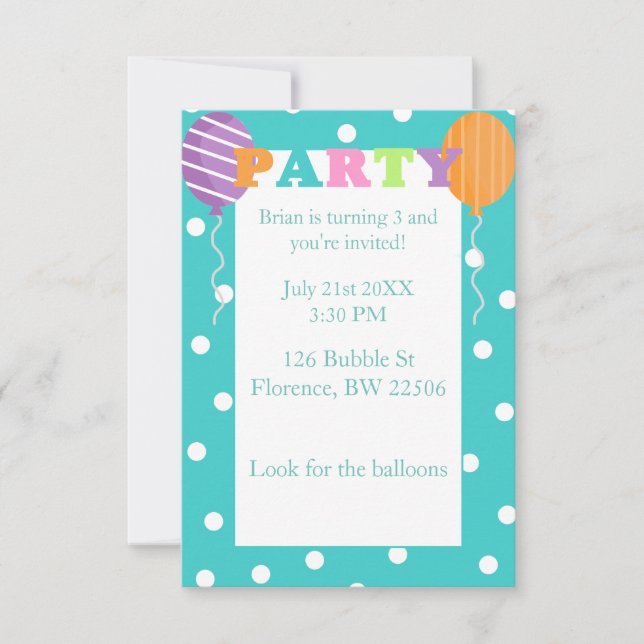 Anpassningsbar Färgfylld Barns födelsedag Party In Inbjudningar (Framsida)