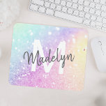 Anpassningsbar Färgfylld Elegant Glitter Iridescen Musmatta<br><div class="desc">Anpassa enkelt den här eleganten färglös bokeh glitter mönster med ditt eget namn och/eller monogram.</div>