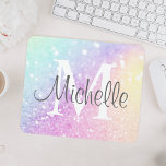 Anpassningsbar Färgfylld Elegant Glitter Iridescen Musmatta<br><div class="desc">Anpassa enkelt den här eleganten färglös bokeh glitter mönster med ditt eget namn och/eller monogram.</div>
