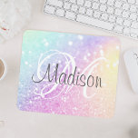 Anpassningsbar Färgfylld Elegant Glitter Iridescen Musmatta<br><div class="desc">Anpassa enkelt den här eleganten färglös bokeh glitter mönster med ditt eget namn och/eller monogram.</div>