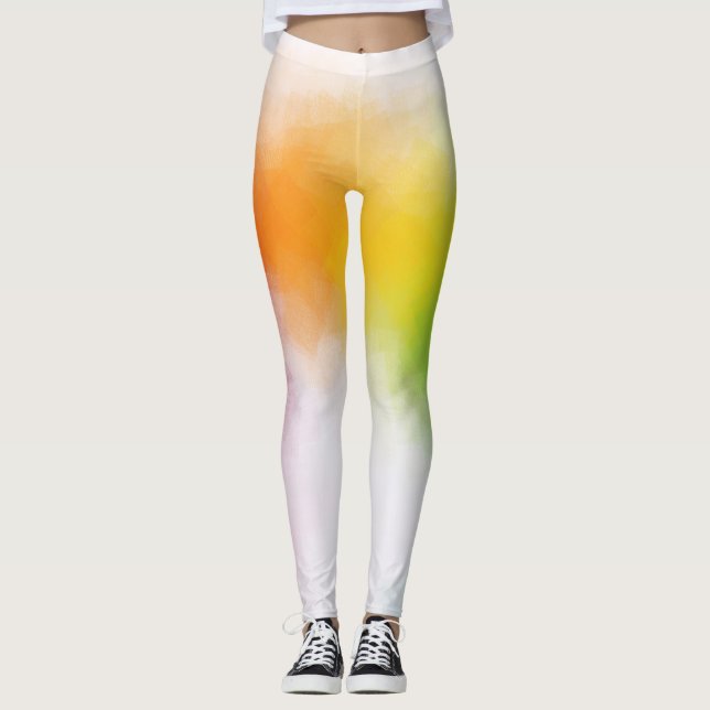 Anpassningsbar Färgstark Rosa Röd Gult Orange Blå  Leggings (Framsida)