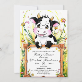 Anpassningsbar Farm Cow Baby Shower Inbjudningar