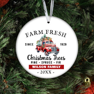 Anpassningsbar Farm Färsk Vintage Red Lastbil jul Julgransprydnad Keramik