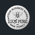 Anpassningsbar Farmhouse Apiary Logotyp Cute Bumbl Knapp<br><div class="desc">Anpassningsbar Farmhouse Business Apiary Logotyp Cute Bumblebee Honungsreklamknappar med ett tryckt skrivmaskinsteckensnitt på en vintage rustik mall,  en bibild (anpassade med ditt företagsfoto),  din webbplats och företagsinformation. Personlig Apiary Din Logotyp Cute Bumblebee Honung glass.</div>