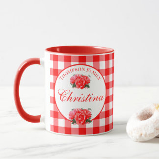 Anpassningsbar Farmhouse Land Red Gingham Combo Mu Mugg
