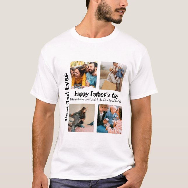 Anpassningsbar Fars dag 4 fotokollage Best Pappa n T Shirt (Framsida)