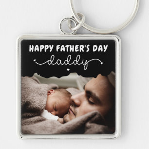 Anpassningsbar Fars dag Cute-minimalistisk fotalan Fyrkantig Silverfärgad Nyckelring