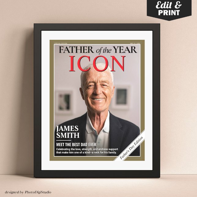 Anpassningsbar Fars dag Magazine Cover, Gift for P Poster (Custom Fathers Day Magazine Cover, Father of the Year Gift for Dad Poster)