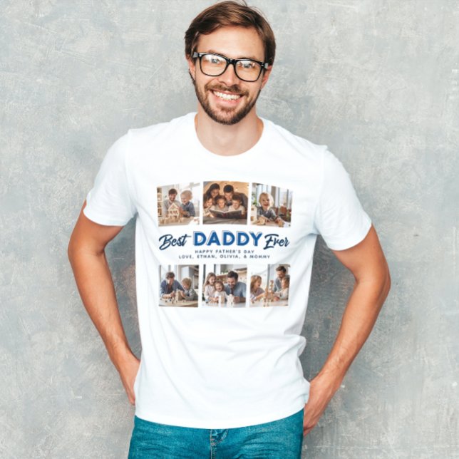 Anpassningsbar Fars dag Photo Collage Best pappa n T Shirt (Superhero Dad: Best Daddy Ever!)