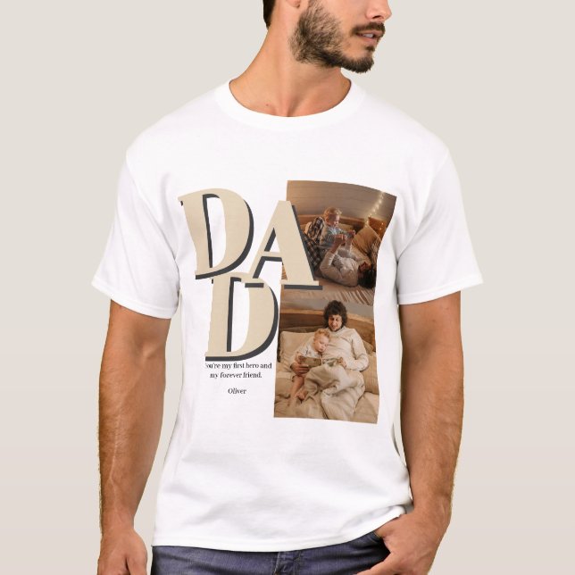 Anpassningsbar Fars dag Photo Collage | PAPPA BREV T Shirt (Framsida)