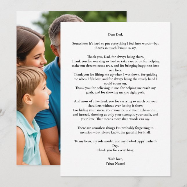 Anpassningsbar Far's Day Message Photo Card Inbjudningar (Fram/baksida)