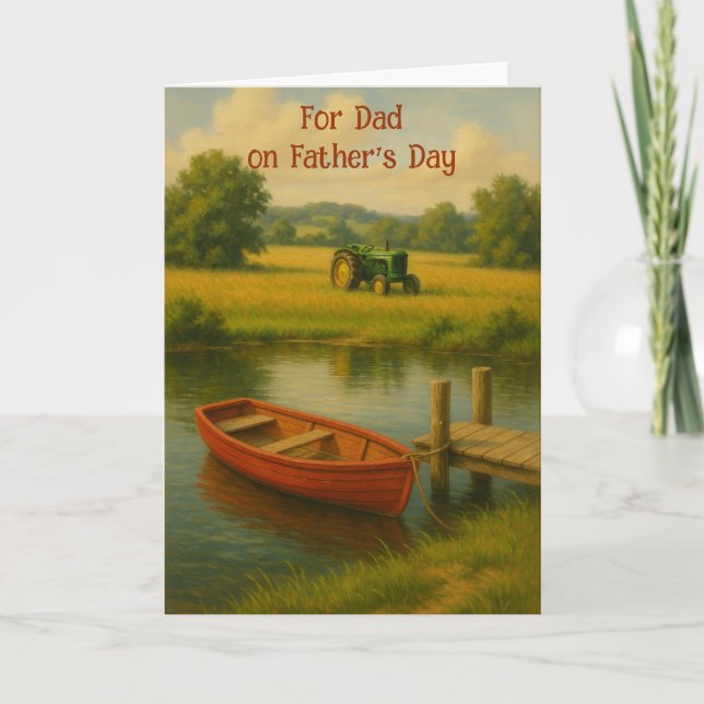 Anpassningsbar Far's Day Red Boat & Tractor vid da Tack Kort (Framsida)