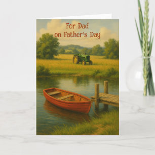 Anpassningsbar Far's Day Red Boat & Tractor vid da Tack Kort