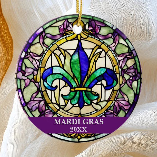 Anpassningsbar Faux-glasskikt Mardi Gras Flower Julgransprydnad Keramik (Skapare uppladdad)
