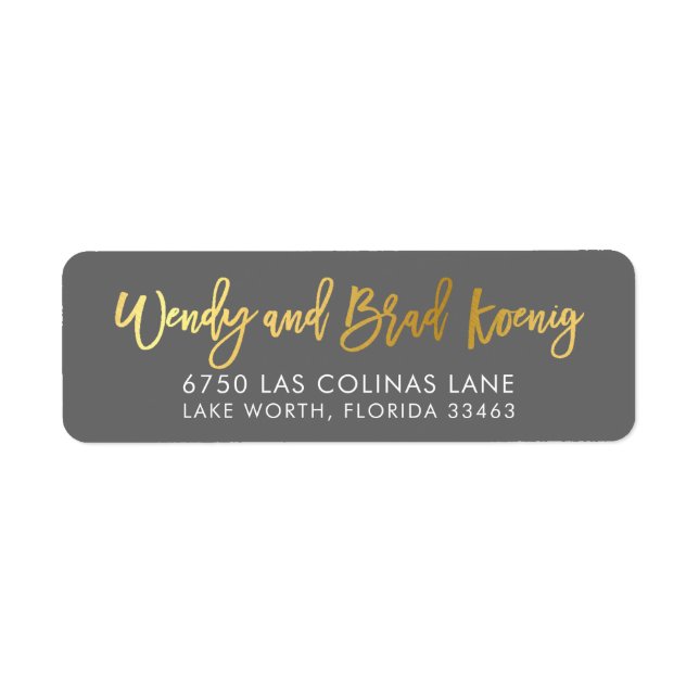 ANPASSNINGSBAR faux guld foil namn grått grått gul Returadress Etikett (Framsidan)
