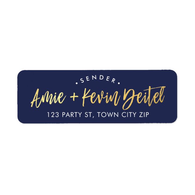 ANPASSNINGSBAR faux guld foil script namn navy + g Returadress Etikett (Framsidan)