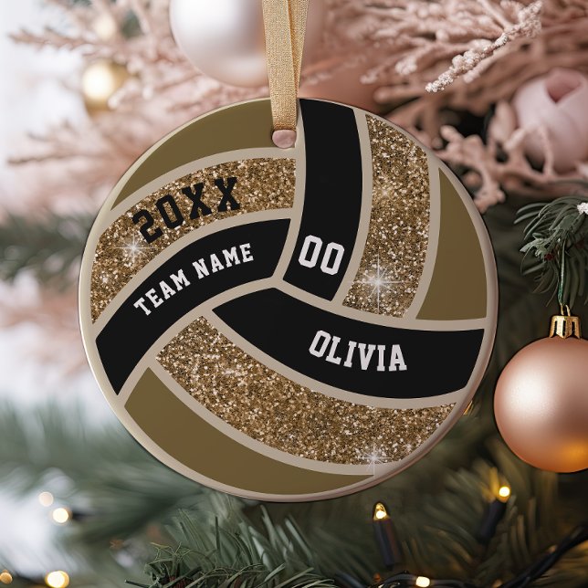 Anpassningsbar Faux Guld Glitter White & Black Vol Julgransprydnad Keramik (Skapare uppladdad)