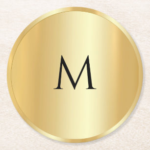 Anpassningsbar Faux Guld Trendig Monogram Modern m Underlägg Papper Rund