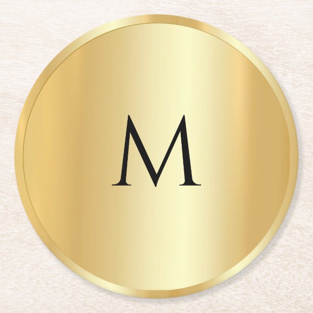Anpassningsbar Faux Guld Trendig Monogram Modern m Underlägg Papper Rund (Framsidan)