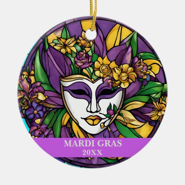 Anpassningsbar Faux-kolvglaset Mardi Gras Mask Julgransprydnad Keramik (Framsidan)