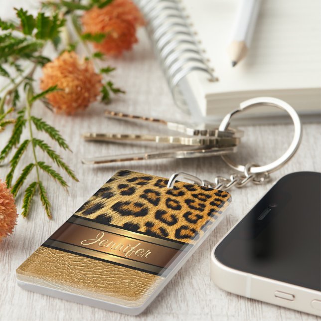 Anpassningsbar Faux Leopard Skin Guld Leather Möns (Högra Framsidan)
