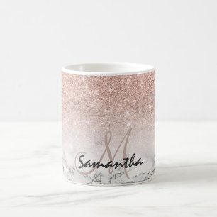 Anpassningsbar faux ro rosa glitter marmor, vit ma kaffemugg