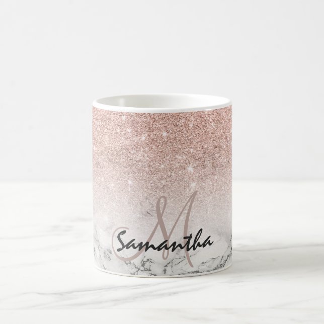 Anpassningsbar faux ro rosa glitter marmor, vit ma kaffemugg (Center)