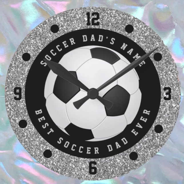 Anpassningsbar Faux Silver Glitter fotbolls-fotbol Rund Klocka (Skapare uppladdad)