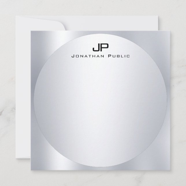 Anpassningsbar Faux Silver Monogram Simple Elegant Anteckningskort (Framsida)