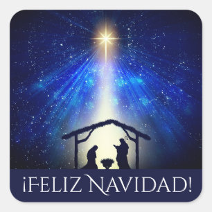 Anpassningsbar Feliz Navidad Blue Nativitetsstjär Fyrkantigt Klistermärke